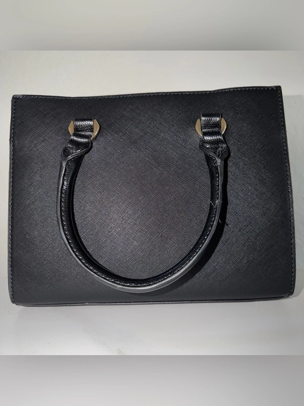 ALDO Black Satchel with Snake-Print Center and Gold Medallion